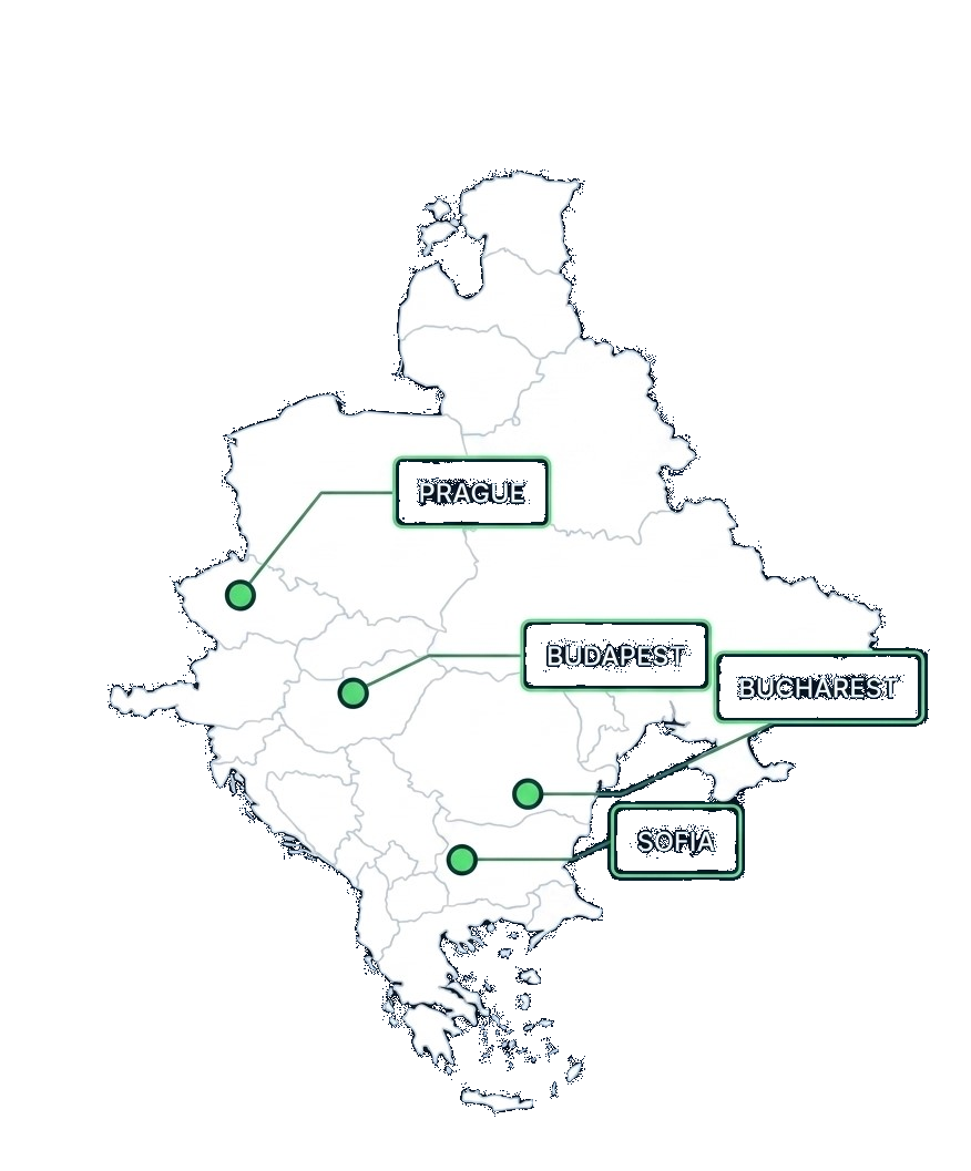 Map of Central and Eastern Europe highlighting the Banking CEE footprint